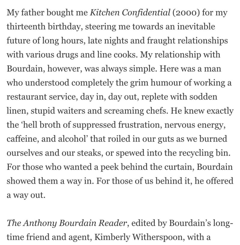 Image for the Tweet beginning: Wrote about Bourdain for @Lit_Review